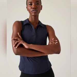 Athleta Blue Sleeveless Top with Polo Neckline